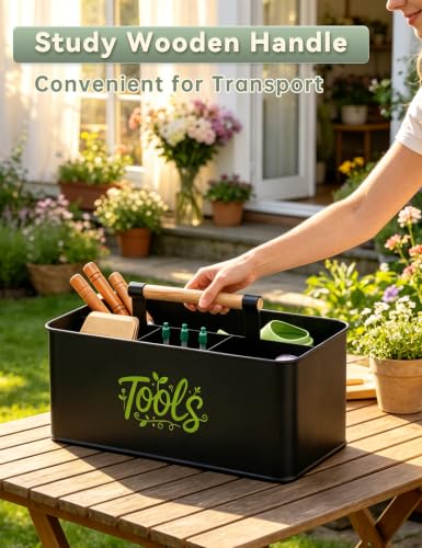Gardening Tool Caddy, Wooden Handle and 4 Compartments - view 2