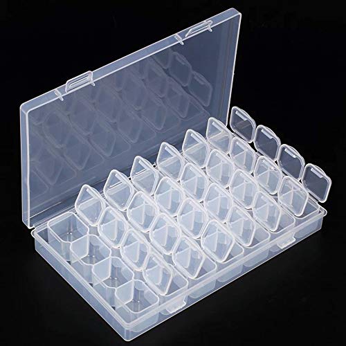 28 Slots Empty Clear Plastic Organizer Box Nail Art Decoration Storage Container Tool for Nail Glitter Rhinestone Crystal, Earrings, Jewelry Beads, Small Accessories (Clear)