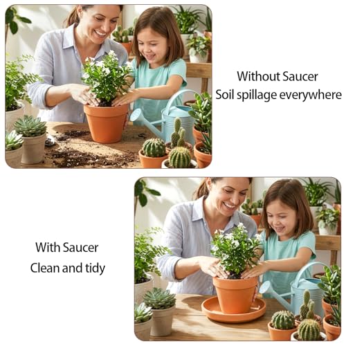 4 Pack Terracotta Pot Saucer, 9 Inch Large Round Terra Cotta Plant Saucers for 8 Inch 8.5 Inch 9 Inch Flower Pot with Drainage Hole, Clay Drip Tray Planter Water Tray for Indoor Outdoor Plants - view 5