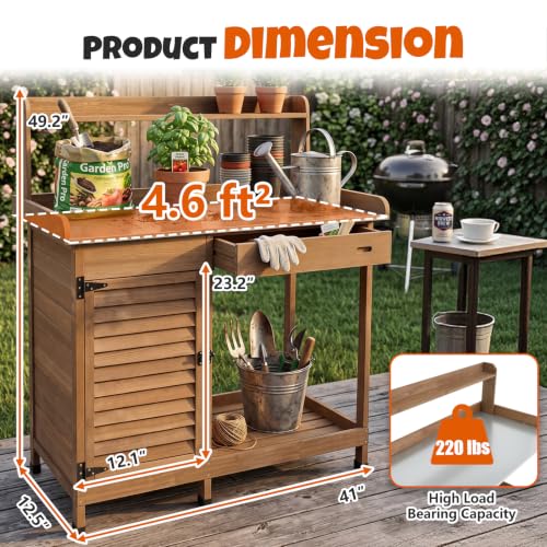 Outdoor Potting Bench with Metal Top, Sliding Drawer & Storage Shelves - view 4