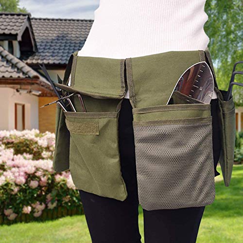 Gardening Tool Belt Bag Canvas Waist Tool Apron Organizer Hanging Pouch with 4 Pockets for Gardeners Picking Fruit Weeding, Fits Women & Men, Waterproof, 1 Pcs