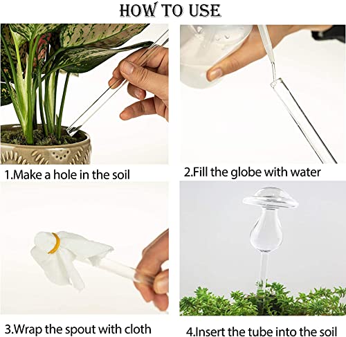 Mushroom Shaped Self-Watering Globes - 2 Pack Glass Automatic Plant Waterer for Indoor Outdoor Plants, Water Bulbs & Decorative Stakes for Plant Lovers - view 3