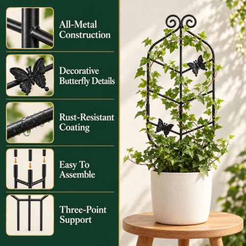 30" Metal Trellis for Potted Climbing Plants, Indoor Outdoor, 2PC - view 6