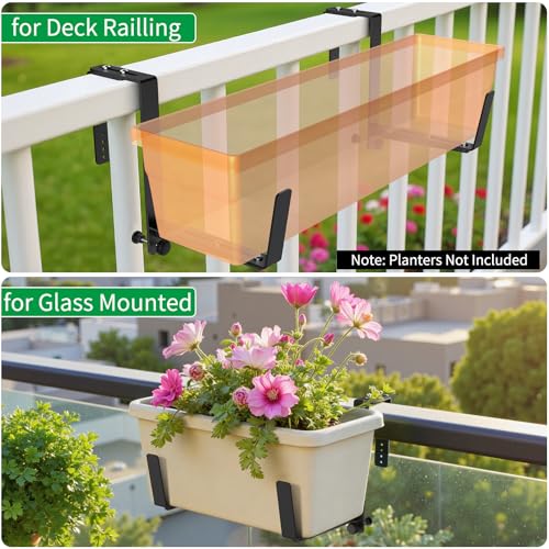 Window Box Brackets, Adjustable Planter Box Brackets, Heavy Duty Iron Flower Box Brackets for Railings, with Enhanced Bottom Support - Perfect for Balconies, Fences, and Gardens (Black, 4 Pack) - view 4