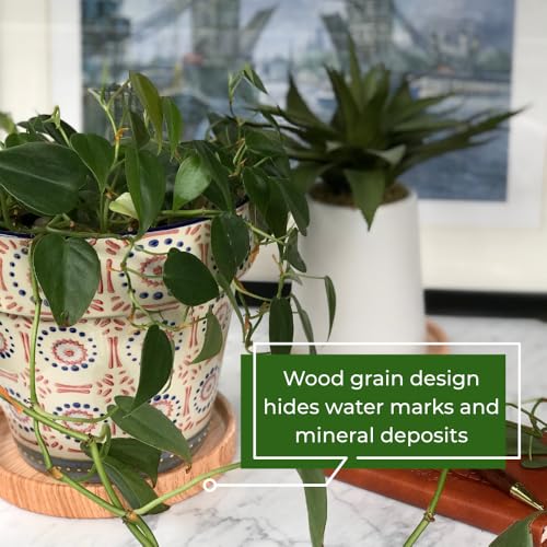 Ceramic Plant Saucer | Plant Trays for Indoors | Drip Tray | Plant Pot Saucers (4.5in + 5.75in, Wooden Grain) - view 3