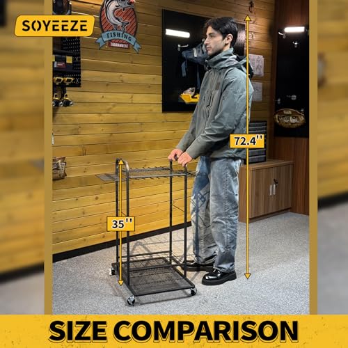 Garden Tool Organizer with Lockable Wheels, Heavy Duty 3-Tier Yard Tower Tool Rack for Garage, Holds Up to 35 Long-Handled Tools, Garden Tool Cart with 12 Hooks for Tool Organization Storage - view 2