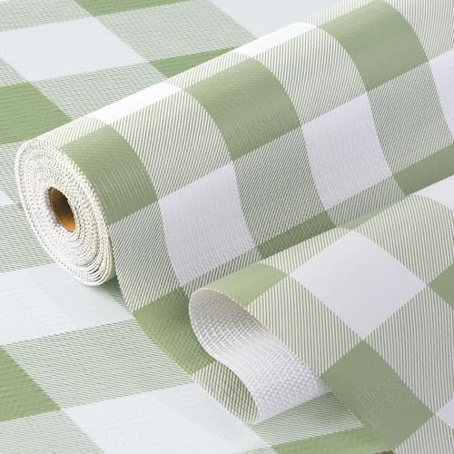 Green Gingham Shelf Drawer Liners Non-Adhesive 11.8In x 10FT