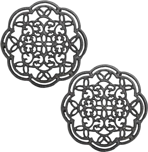 2 Pack Cast Iron Trivet Heavy Duty, 7.7 inch Round Metal Trivet for Hot Pans or Teapot, Rustproof Pot Stands Holders with Rubber Pegs for Countertop, Dining Table, Kitchen Farmhouse Decoration - view 6