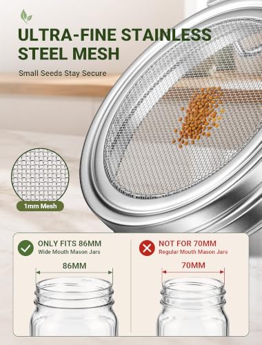 Sprouting Lids for Wide Mouth Mason Jars, 2 Pack with Drain Stand - view 3