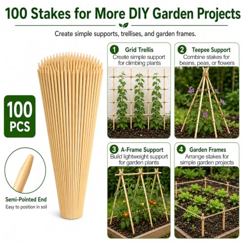 100 PCS 3FT Bamboo Plant Stakes, 6.3mm Thick Bamboo Stakes - view 6