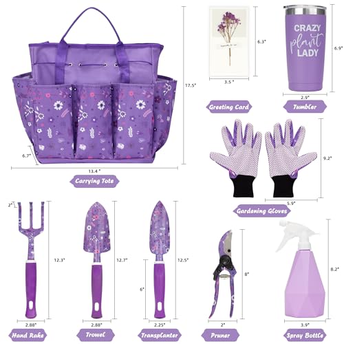 Gardening Gifts for Women, Garden Tool Set, Heavy Duty Gardening Hand Tools with Garden Tool Bag, Purple - view 3
