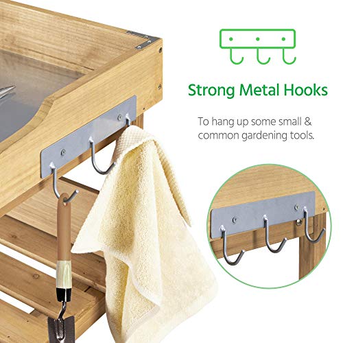 Potting Bench Outdoor Console Table w/3-Tier Storage,Natural Wood - view 6