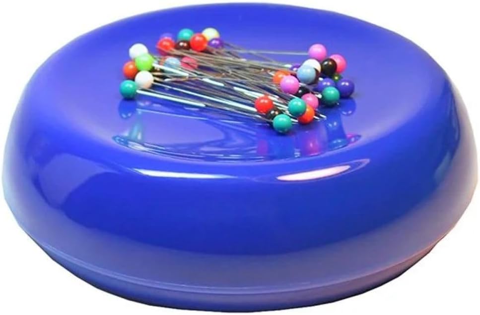 Magnetic Sewing Pincushion with 50 Plastic Head Pins – Magnet Pin Organizer for Quilting, Embroidery, Needles, Bobby Pins, & Craft Storage, Blue