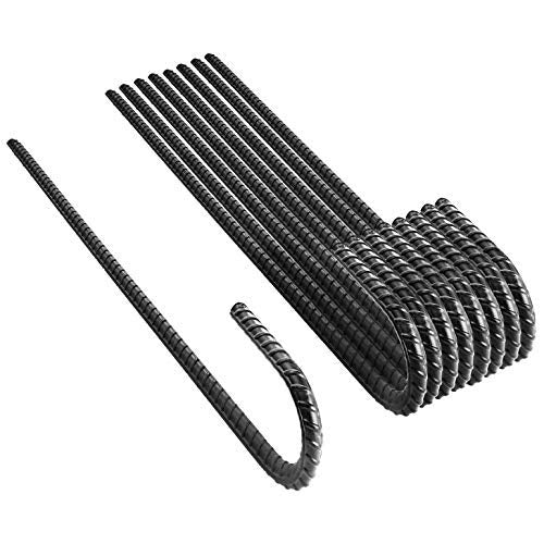 16” Ground Rebar Stakes (8pcs) Heavy Duty J Hook Ground Anchors, Curved Steel Plant Support Garden Stake with Chisel Point end, Hammer Through Hard Soil for Camping Tent - Black Powder Coated