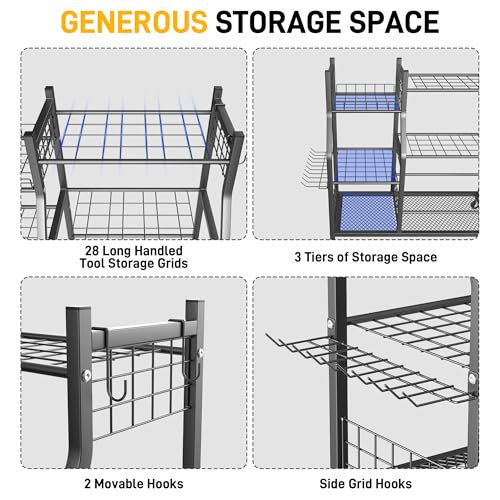 Garden Tool Organizer Stand, Garage Tool Storage Rack with Wheels - view 3