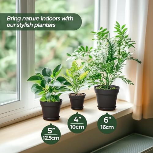 7.5 Inch Plant Pots 6 Pcs, Flower Pots for Indoor Plants Plastic Pots for Plants with Drainage Holes and Saucer, Planters for Indoor Plants for House Cactus Succulent Black - view 4