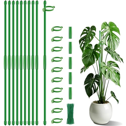 Plant Support Stakes 15 Inch for Indoor Plants,10 Pcs Orchid Sticks with Clips Garden Stake Extended for Outdoor Potted Tomato Rose Vegetables House Palnts Comes with 20 Plants Ties