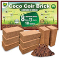 Coco Coir Bricks, 8-Pack (10 lb) – Individually Wrapped, Premium Super Washed, Yields 18 Gallons (72 Quarts), Organic, pH-Balanced Growing Medium