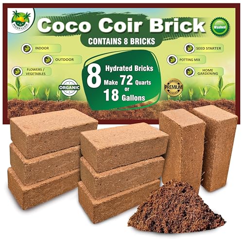 Coco Coir Bricks, 8-Pack (10 lb) – Individually Wrapped, Premium Super Washed, Yields 18 Gallons (72 Quarts), Organic, pH-Balanced Growing Medium