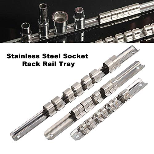 Drive Socket Organizer Rail, 3Pcs Steel 8 Positions Socket Rack Storage Rail Tray Holder, Heavy Duty for Garage Workshop Toolbox, Tool Storage Organizes Sockets by Size, Keeps Tools in Order - view 2