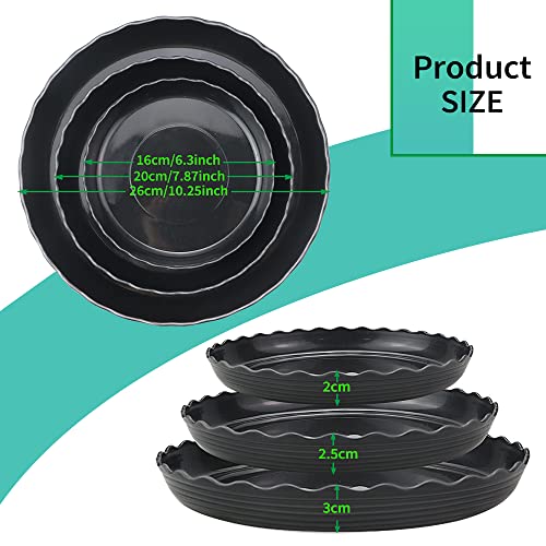 12 Pack Plastic Black Round Wave Plant Saucer,Durable Heavy Duty Flower Plant Pot Drip Tray Container for Home Garden Indoor and Out Door Plant (6 Inch/8 Inch/10 Inch) - view 2