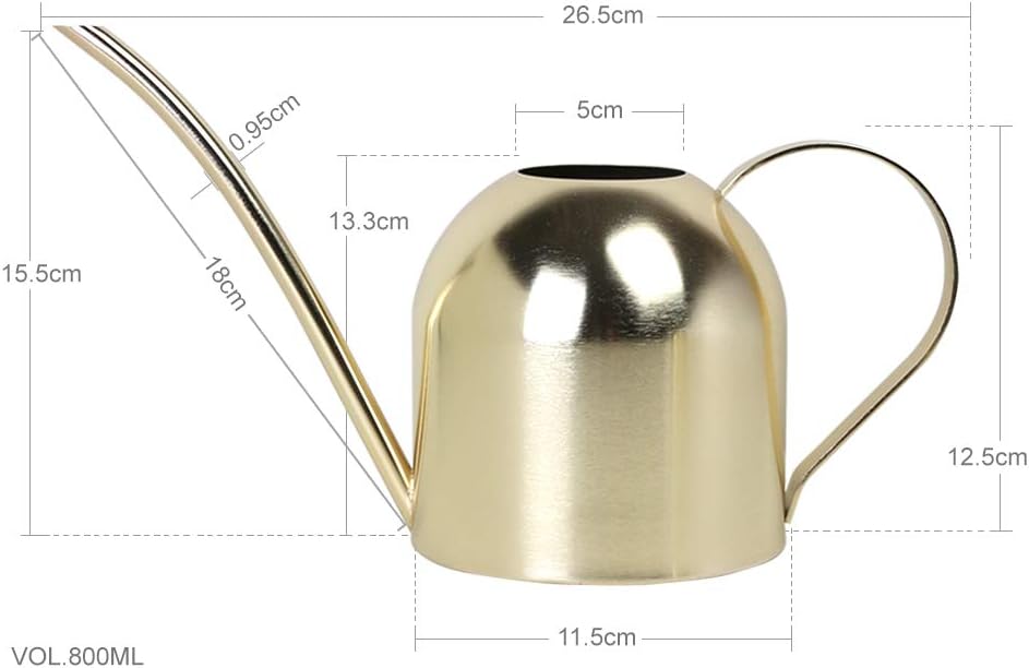Stainless steel water can for indoor plants and garden (gold 30 oz) | stainless steel, long spout, houseplants, succulents, herbs, precise watering, balanced handle, rust resistant - view 2