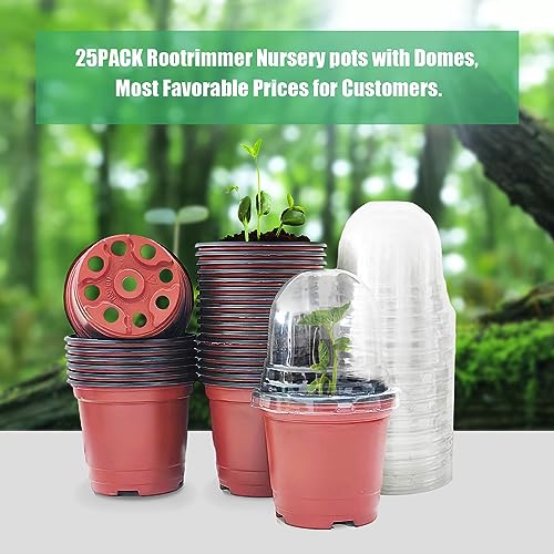 Plant Nursery Pots with Humidity Domes, 25 Sets 4 Inch Soft Nursery Pots Quality Ones (25 Red Pots + 25 Clear Lids), Seeds Starter Pots Small Planter Containers - view 6