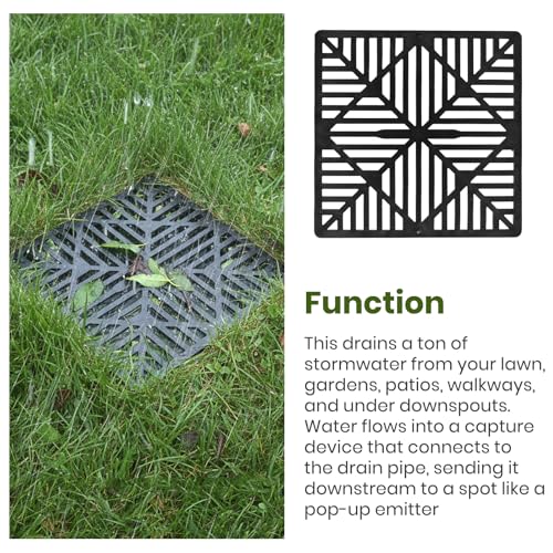 2 Pack 12 Inch Catch Basin Drain Grate, Fiberglass Reinforced Polyethylene Square Drain Cover for Yard Patio Driveway Drainage, Black - view 5