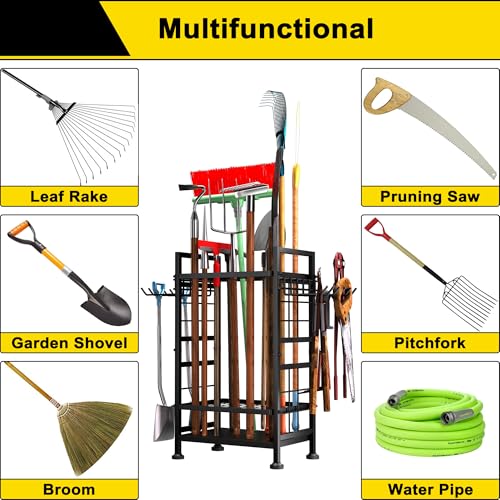 3 Tier Garden Tool Organizer, Garage Storage and Organization, Metal Yard Tools Storage up to 78 Tools, Heavy Duty Garden Tool Organizer for Garage, Yard, Patio, Shed, Indoors and Outdoors, Black - view 6