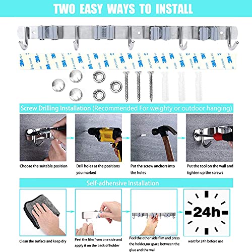 Broom Mop Holder Wall Mount Tool Hanger Organizer (4 Racks 5 Hooks) - view 4