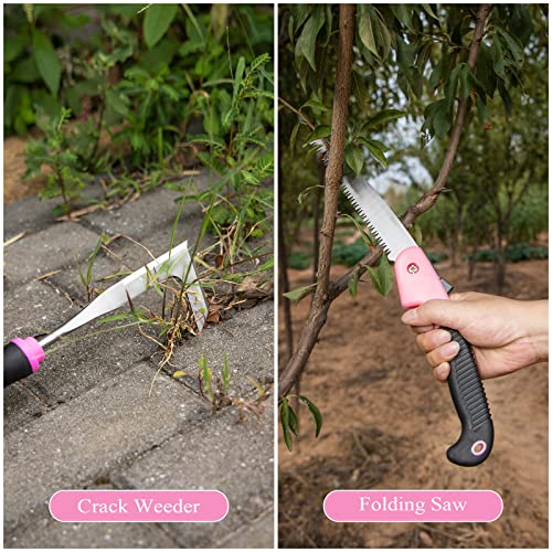 Pink Garden Tool Set Gardening Items for Women - 24PCS Heavy Duty Garden Tools with Detachable Storage Bag, Succulent Tool Set, Weeder - view 7