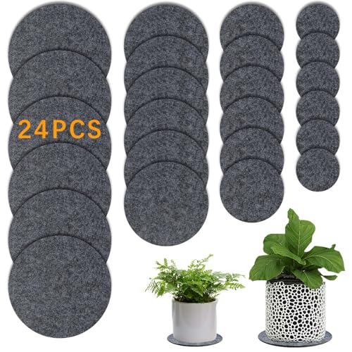 24 PCS Absorbent Waterproof Plant Coasters mat,4 Size 4/6/ 8/10 Inch Reversible Round Fabric Plant Coasters and Plant Saucers for Indoors,Plant mat for Indoor Plants