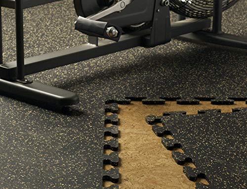 Fit-Lock 3/8 Inch Heavy Duty Rubber Flooring - Interlocking Rubber Tiles (24" x 24" Tile) Solid Black 4' x 8' Set (8 Tiles Total) - Exercise Mats, Home Gym Sets - view 2