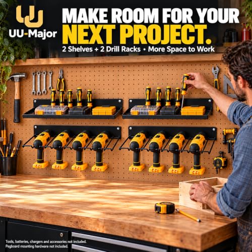 Power Tool Organizer with Charging Station,Drill Holder Wall Mount,Garage Storage Shelves for Organization and Storage,Heavy Duty Pegboard Wall Organizer Set Solid Metal Black 2 Pack 4 Set… - view 3