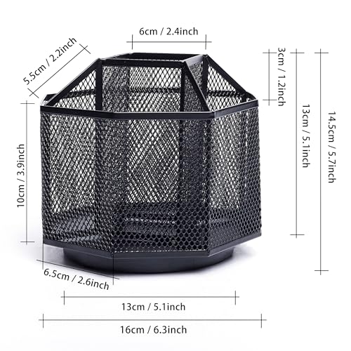 Desk Organizer 360 Rotating Pen Holder 5 Compartments Caddy Black - view 4