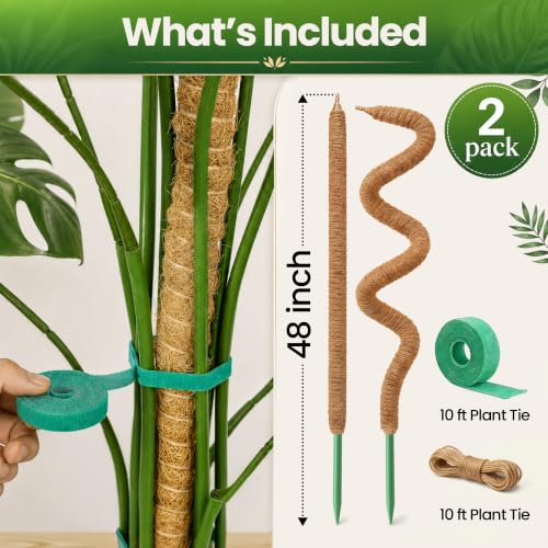2 Pack 48'' Moss Pole Monstera Plant Support for Climbing Indoor Plants - view 2