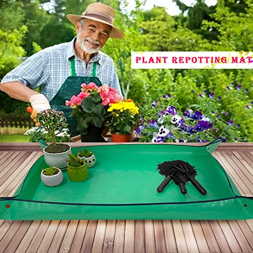 Extra Large Plant Repotting Mat,Thickened Waterproof for Indoor Plant Transplanting and Mess Control,Foldable Succulent Portable Gardening Mat (43'*30',Green) - view 6