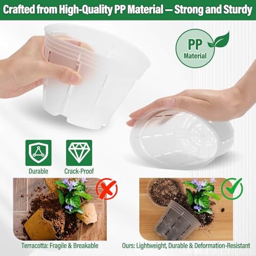12 Pack Plastic Orchid Pots with Holes, 4, 5, 6 Inch Clear Orchid Pots for Repotting with Saucers Drainage and Plant Stakes, Large Small Breathable Orchids Planter Plant Pot - view 6