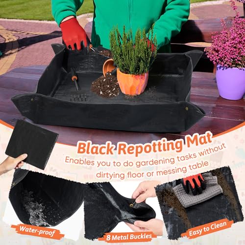 Garden Tools Set, 11 Pcs Gardening Supplies Hand Tool Kit for Women Men Gardeners, Include Tote Bag, Reportting Mat, Transplant Trowel, Rake, Pruner for Outdoors - view 6
