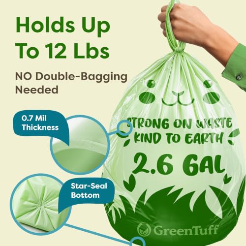 2.6 Gallon Compostable Trash Bags (100 Count) — Thick 0.7 Mil Small Compost Bin Liners — Leak-Resistant Plant-Based Food Scrap Bags for Countertop Kitchen Compost Pails — ASTM D6400 BPI Certified - view 4