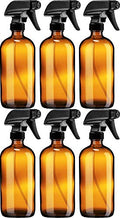 Empty Amber Glass Spray Bottle - Large 16 oz Refillable Container for Essential Oils, Cleaning Products, or Aromatherapy - Black Trigger Sprayer w/Mist and Stream Settings - 6 Pack