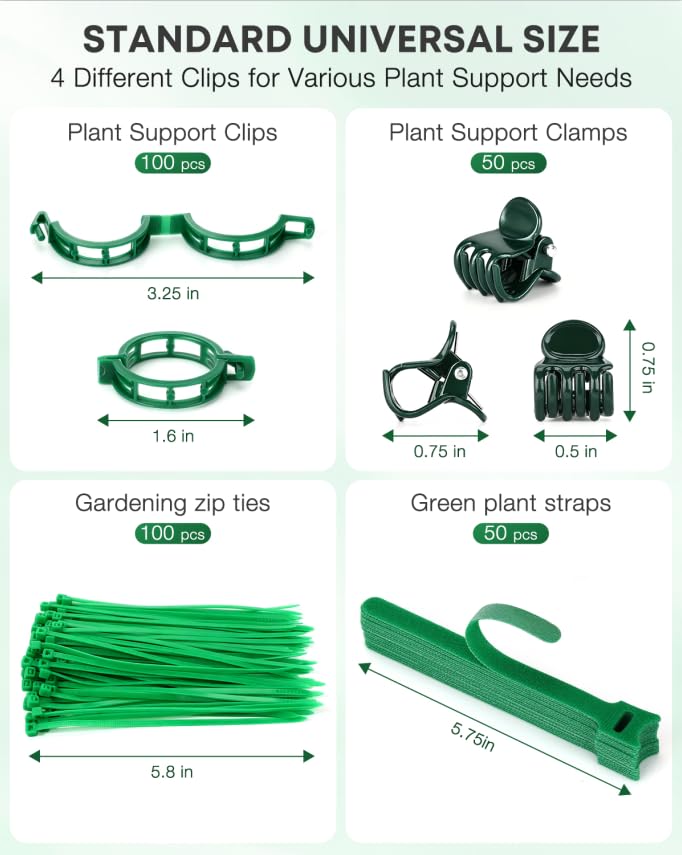 300Pcs Green Tomato Clips,Plastic Trellis Clips,Reusable Plant Support Clips for Tomatoes,Cucumbers,and Vines,Garden Supplies for Vertical Growing - view 2