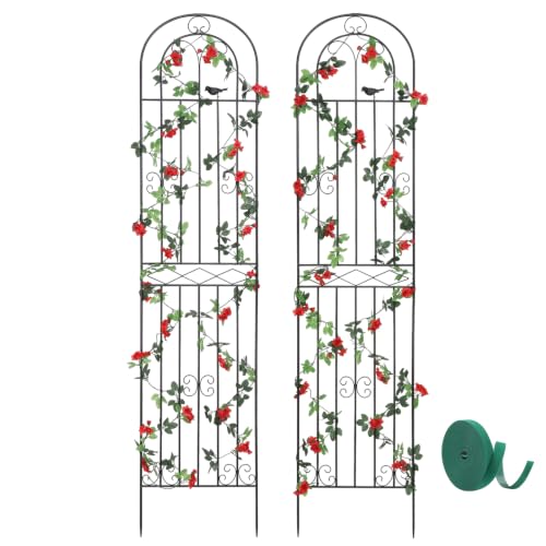 2 Pack 86.7" H x 19.7" W Metal Garden Trellis with Black Coating, Wire Lattice Grid Panel for Climbing Plants Outdoor Roses Vine Cucumbers Vegetables Flower Support (86.7" H, 2 Pack)
