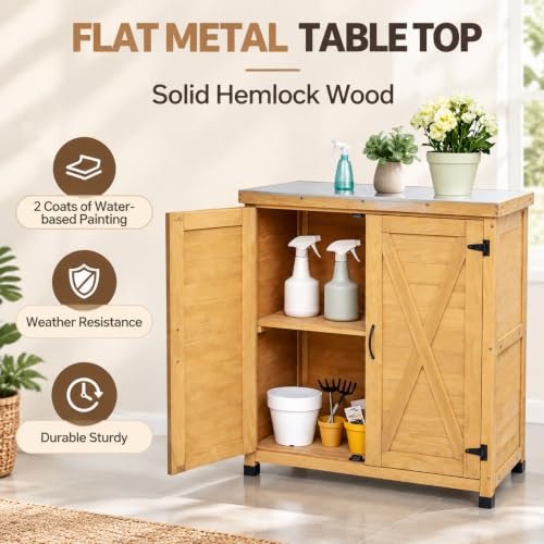 Outdoor Garden Potting Bench with Metal Tabletop and Storage Cabinet - view 3