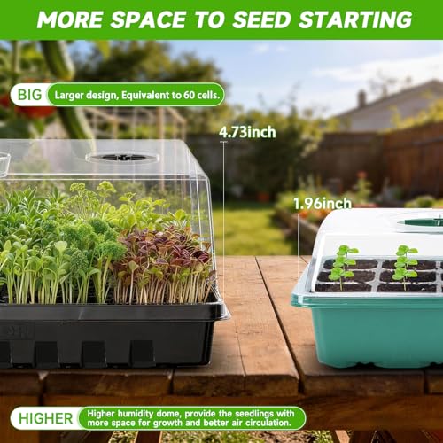 Seed Starter Tray, Gardening Plant Grow Trays Kit for Seedling, Germination Trays with 4.72 Inch High Humidity Domes，Large Growing Space & Better Air Flow for Seed Starting, Mini Greenhouse, 3PCS - view 2
