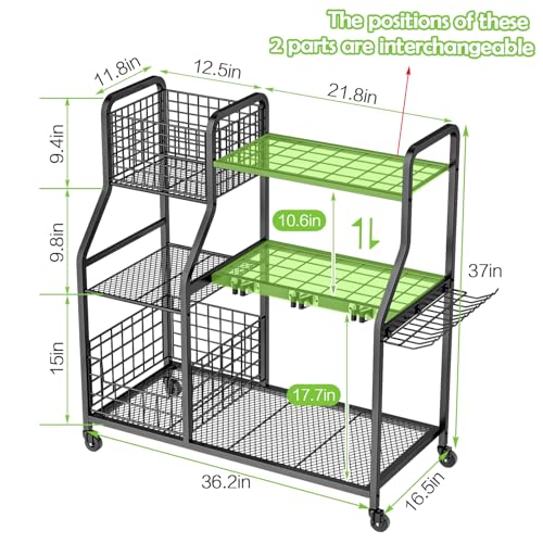 Garden Tool Holder Organizer with Heavy Duty Wheels for Garage - view 6