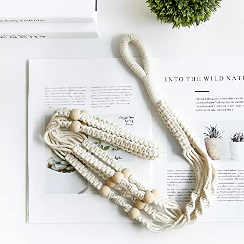 Macrame Plant Hanger Indoor Hanging with Wood Beads Macrame Planters No Tassel for Indoor Outdoor Boho Home Decor 35 Inch (Ivory,2pcs) - view 4