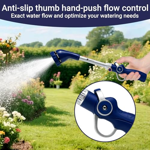 Garden Hose Wand, 16-Inch Heavy Duty Zinc Alloy & Aluminum Watering Wand with 8 Spray Patterns Thumb Control for Hanging Baskets, Garden, Cleaning (Blue) - view 3