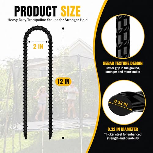 Trampoline Stakes Anchors High Wind Heavy Duty Tent Stakes 12 Inch Ground Anchor Trampoline Accessories with T Hook - view 3