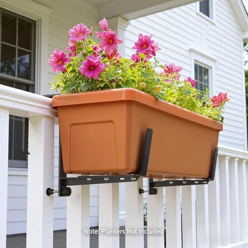 Window Box Brackets, Adjustable Planter Box Brackets, Heavy Duty Iron Flower Box Brackets for Railings, with Enhanced Bottom Support - Perfect for Balconies, Fences, and Gardens (Black, 4 Pack) - view 3